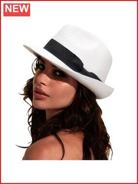 Women Straw Sun Hat Short Brim Panama Fedora UPF 50+ Beach Travel